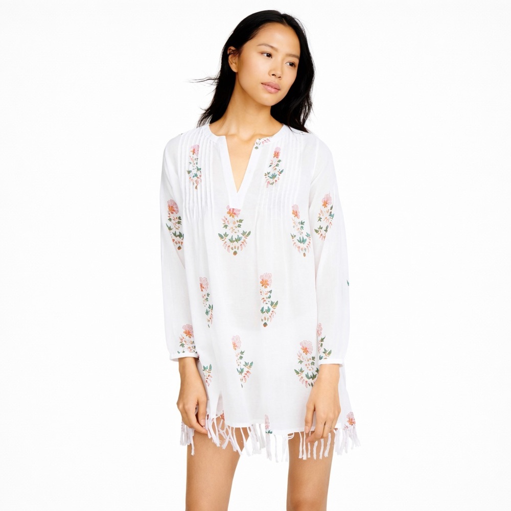 ROLLER RABBIT Pink White Fringe Arelle Ziva Tunic Top $148 Retail SIZE MEDIUM - Picture 3 of 12
